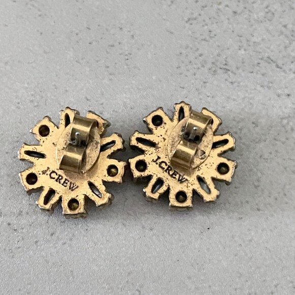 J. Crew Clear Crystal Sunburst Gold Tone Round Pierced Stud Earrings .75" - Picture 5 of 5